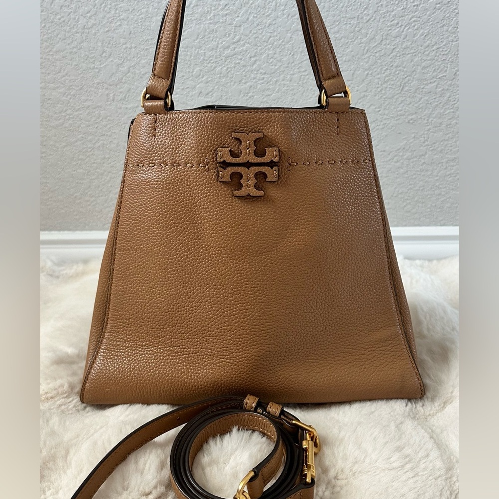 Tory Burch Pebbled Leather Shoulder Bag in Caramel Brown